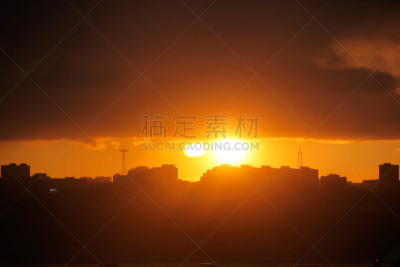 城市天际线,在上面,自然美,新西伯利亚,美国,水平画幅,建筑,早晨,日落,剪影
