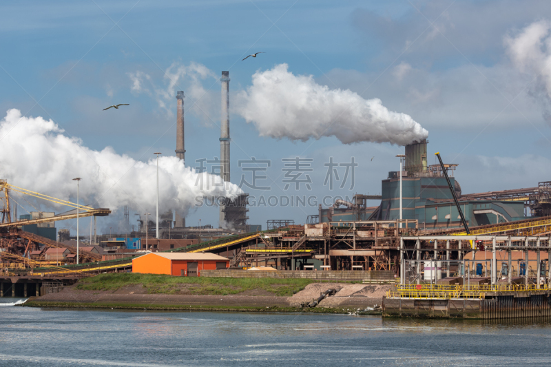 艾默伊登,海港,荷兰,钢厂,水,天空,京都府,重的,水平画幅,能源
