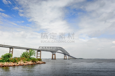 切萨皮克湾,桥,在上面,key bridge,马里兰,水,天空,水平画幅,无人,蓝色