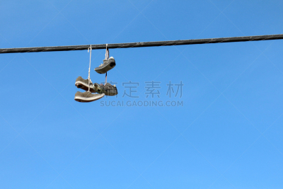 电话线,在上面,平衡折角灯,电缆,天空,留白,水平画幅,高视角,恶作剧,无人