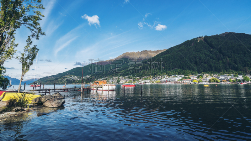 滨水,皇后镇,城市,新西兰,水,水平画幅,旅行者,户外,湖,都市风景