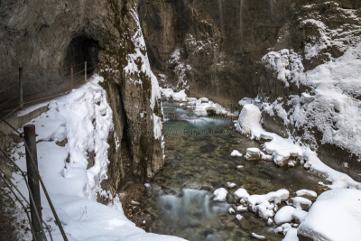帕特纳赫谷,冬天,加米施帕腾基兴,岩面,沟壑,栏杆,水平画幅,雪,无人,户外