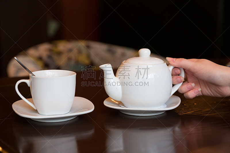 白色,杯,咖啡馆,桌子,茶壶,餐具,水,褐色,水平画幅,茶碟