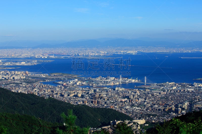 在上面,看风景,山,天空,城镇景观,水平画幅,地形,无人,蓝色,大阪市