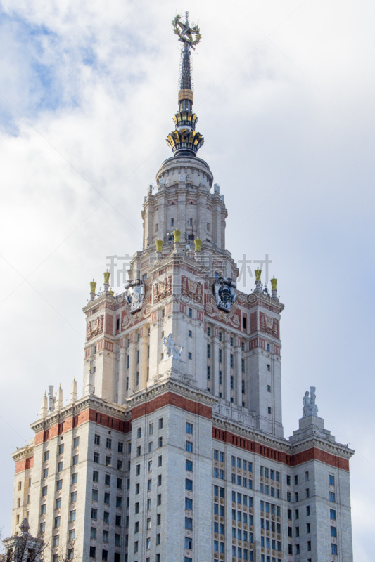 莫斯科,都市风景,俄罗斯,莫斯科大学,建筑外部,mikhail lomonosov,尖顶,垂直画幅,无人,夏天