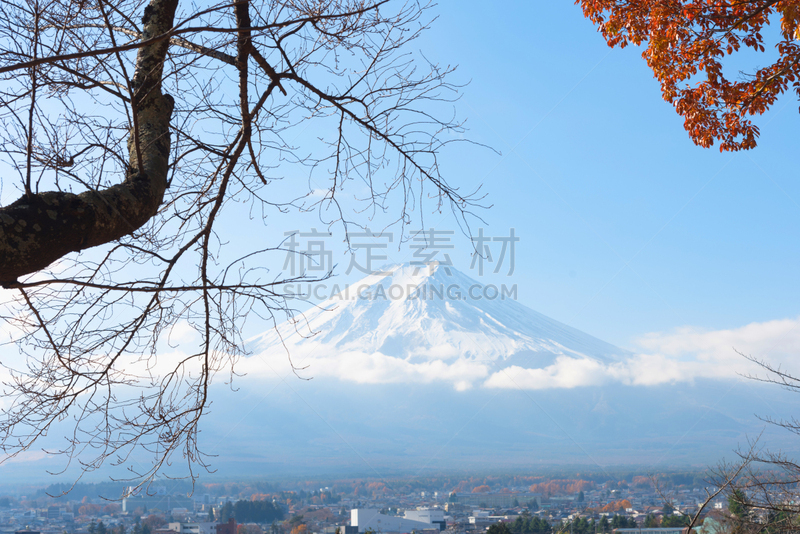 富士山,富士河口湖,火山,自然,天空,水平画幅,地形,无人,蓝色,日本