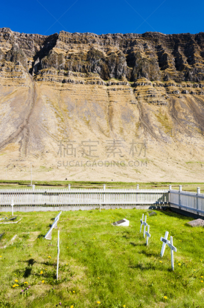 西峡湾区,冰岛国,墓地,自然,垂直画幅,天空,草地,地形,无人,蓝色