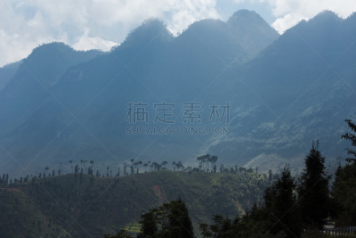 越南,山,莱州,沙坝,自然,水平画幅,绿色,地形,蓝色,人