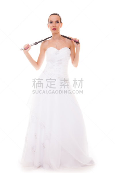 白色,新娘,鞭子,拿着,毕业礼服,黑色,皮革,垂直画幅,女子晚礼服,工作室