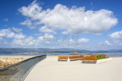 长椅,散步道,水,天空,水平画幅,沙子,无人,阿罗萨,夏天,户外