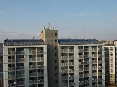 太阳能电池板,韩国,公寓,天空,水平画幅,能源,光,居住区,现代,建筑业