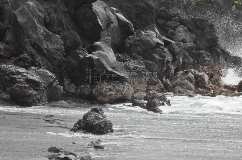 瓦讷帕纳帕州立公园,毛伊岛,夏威夷大岛,黑沙,哈纳,水平画幅,沙子,无人,湿,偏远的