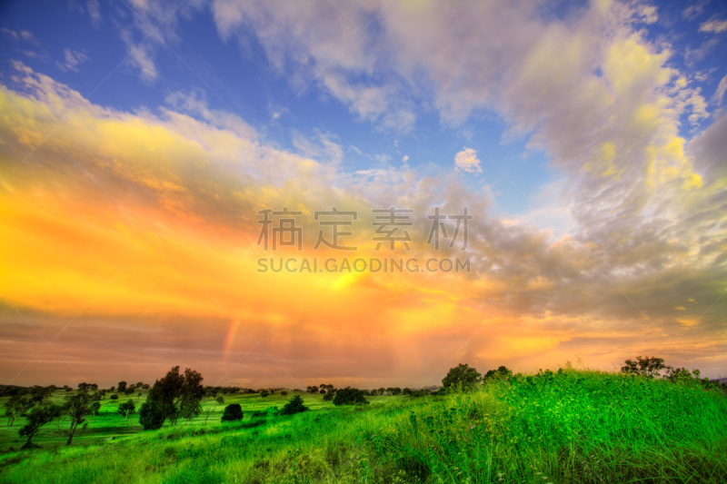 田地,天空,水平画幅,无人,偏远的,户外,草,彩色图片,偏远地区,日落
