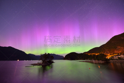 极光,小溪,毛皮,午夜,利卢艾特,斯阔米什,温哥华,天空,水平画幅,夜晚