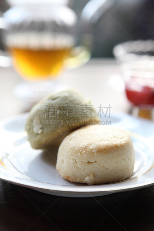 烤饼,茶,草莓酱,凝乳,酪乳,垂直画幅,无人,小吃,图像,特写