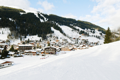 都市风景,山,滑雪场,城镇,morzine,阿沃里阿兹,滑雪痕,度假胜地,水平画幅,高视角
