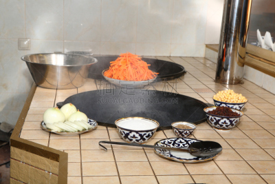 巨大的,碗,肉,肉饭,香菜,加冕式,乌兹别克斯坦,美,胡萝卜,芳香的