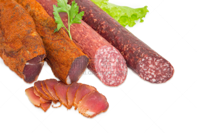 嫩里脊排,香肠,猪肉,两个物体,特写,干燥食品,多样,水平画幅,马汉,肉