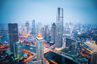 天津市,黄昏,航拍视角,天空,水平画幅,高视角,无人,户外,都市风景,现代