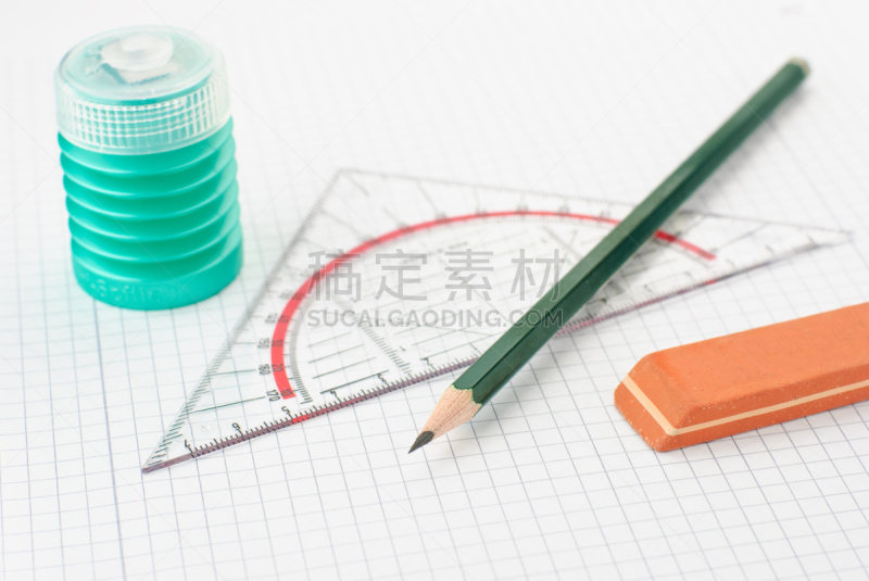 三角板,卷笔刀,几何学,方格纸,水平画幅,无人,纸,几何形状,铅笔,橡皮擦