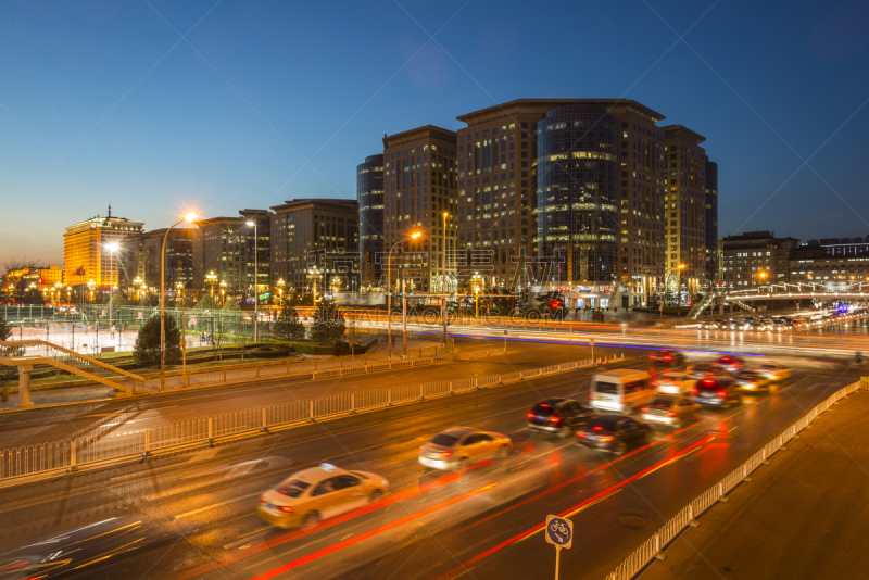 王府井,夜晚,公路,北京,交通,高架道路,市区路,忙碌,陆用车,曙暮光