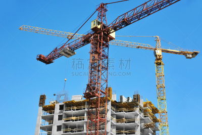 起重机,建筑工地,摩天大楼,电缆绞车,梁,建筑的故事,脚手架,石油管道,豪宅,天空