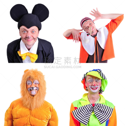 小丑,分离着色,注视镜头,特写,色彩鲜艳,戏剧表演,表现积极,人的角色,微笑