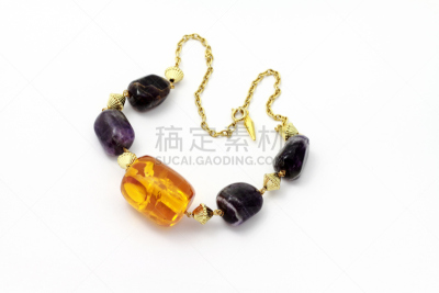 项链,紫水晶,烧毁的,黄金,水平画幅,琥珀,无人,时尚,白色背景,珠宝