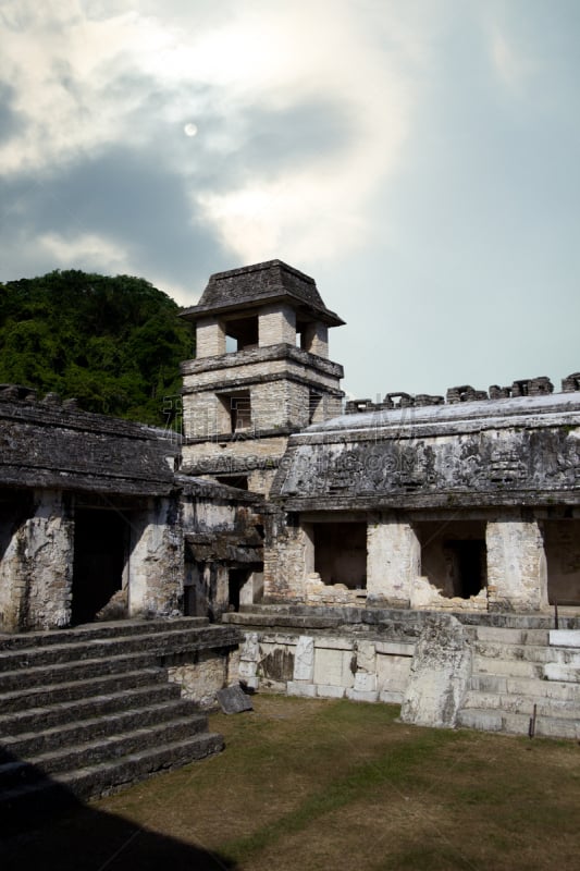 庭院,玛雅文明,塔,从上面看过去,帕伦克,恰帕斯州,观测点,过去,世界遗产,墨西哥