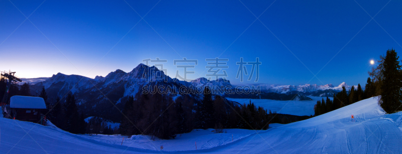 早晨,山,全景,克隆普拉茨,布鲁内克,粉末状雪,天空,夜晚,雪,月亮