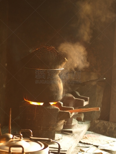 传统,泰国,东北方向,厨房,乡村,锅,蒸汽,印度香米,当地著名景点,烹调