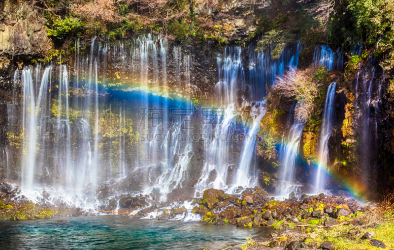 瀑布,shiraito falls,彩虹,przewalski,富士山,自然,水平画幅,无人,日本,户外