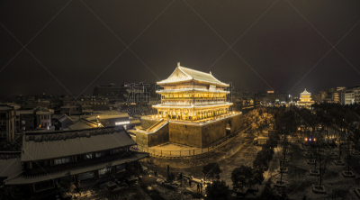 西安,鼓楼,旅游目的地,水平画幅,无人,丝绸之路,城市生活,户外,陕西省,城市