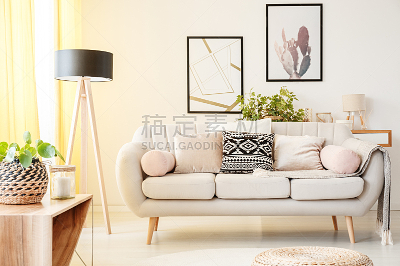 起居室,简单,水平画幅,无人,灯,家具,明亮,现代,沙发,白色