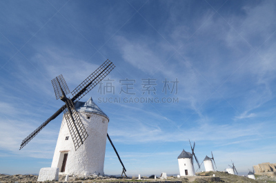 传统风车,塞万提斯,唐吉诃德,托莱多省,卡斯蒂利亚-拉曼恰,留白,风,水平画幅,能源,无人