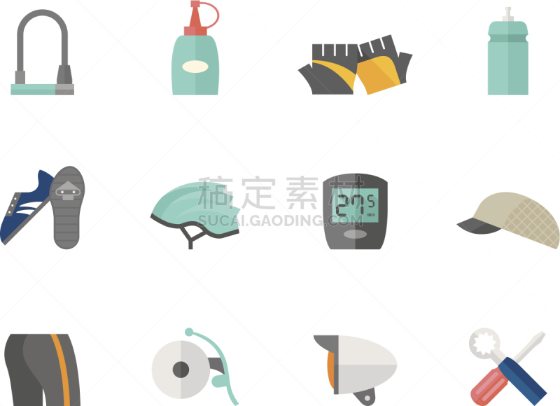 自行车,彩色图片,个人随身用品,平坦的,计算机图标,竞赛短裤,自行车手套,夹板,平跟鞋,速度计
