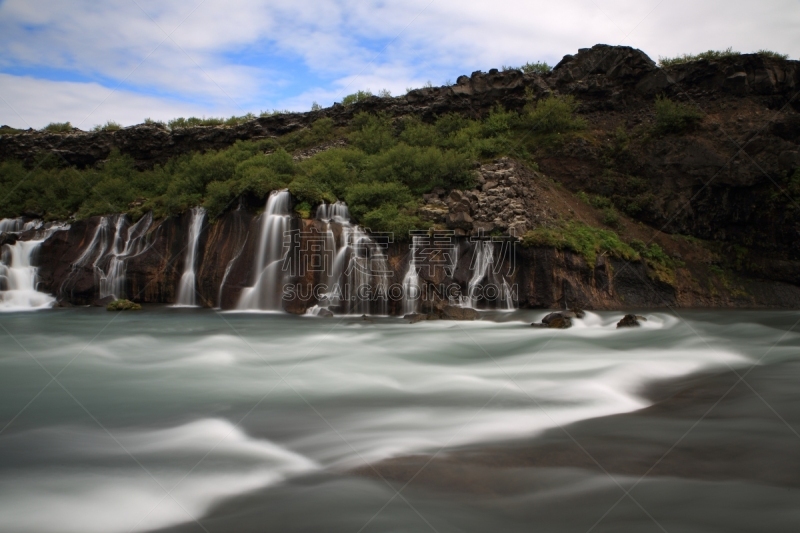 水,瀑布,hraunfossar,冰岛国,river hvita,西,桨叉架船,水平画幅,火山地形,超现实主义的