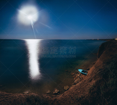 黑海,夜晚,月球行走,天空,美,水平画幅,克里米亚,月亮,夏天,户外