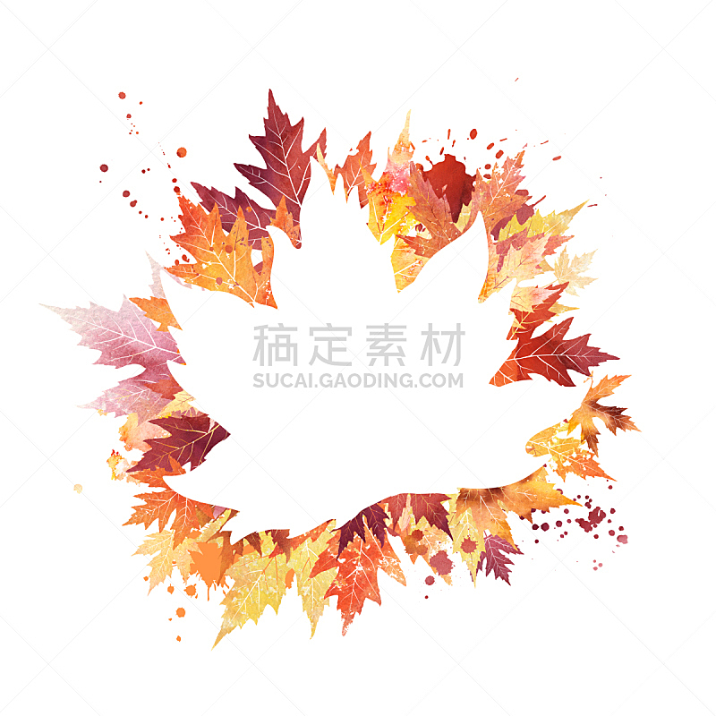 边框,秋天,叶子,留白,抽象,形状,九月,华丽的,十月,水彩画颜料