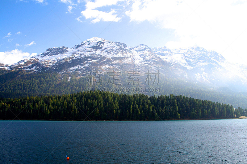 圣莫瑞兹,水,天空,水平画幅,雪,无人,户外,湖,滨水,瑞士阿尔卑斯山