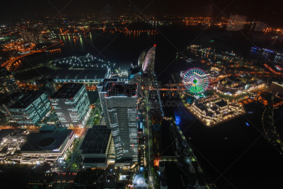 日本,横滨,地标大楼,横滨高速铁路,车轮,水平画幅,建筑,夜晚,无人,海港