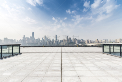 Panoramic skyline and buildings with empty concrete square floor，chongqing city，china