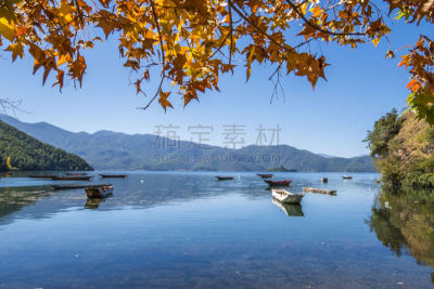 泸沽湖,云南省,中国,风景,丽江,自然,水,天空,水平画幅,地形