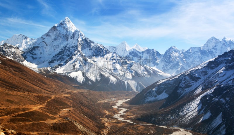 阿马达布朗峰,山,全景,自然美,风景,天空,公园,水平画幅,坤布,无人