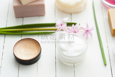 梳妆用品,风信子,留白,彩妆,水平画幅,无人,spa美容,喜马拉雅盐,浴盐,奶油