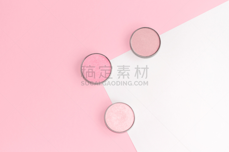 米色,白色背景,粉色,荧光笔,眼影,平铺,脸红的,象牙,皮肤
