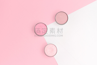 米色,白色背景,粉色,荧光笔,眼影,平铺,脸红的,象牙,皮肤