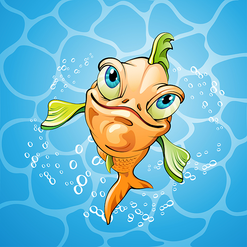 卡通 鱼类 绘画插图 动物嘴 橙色 鳃 蓝色 动物身体部位 图像 方形画幅图片素材下载 稿定素材