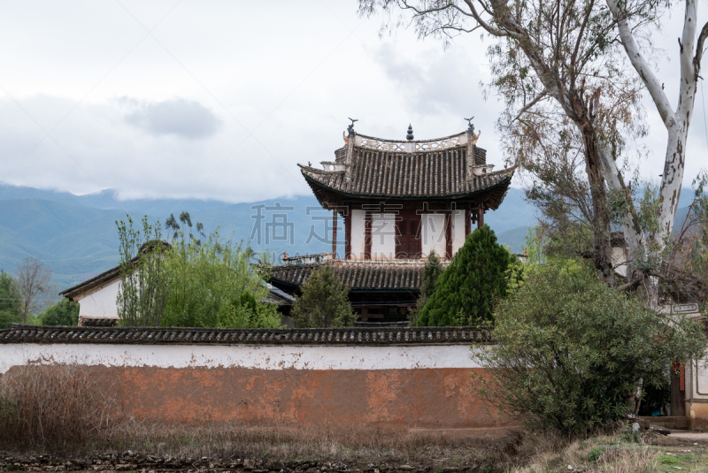 寺庙,云南省,剑川,沙溪,天空,水平画幅,无人,传统,古老的,白族