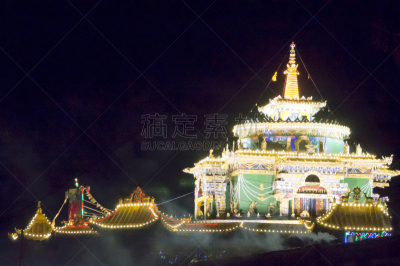 夜晚,寺庙,康巴,喇麻庙,天空,灵性,水平画幅,无人,古老的